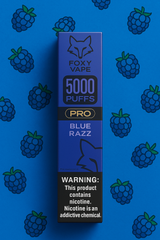 Foxy Pro 5000 Blue Razz disposable vape featuring modern aesthetics